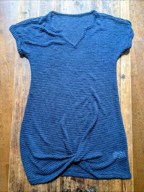 Navy Knit V-Neck Short Sleeve Tunic